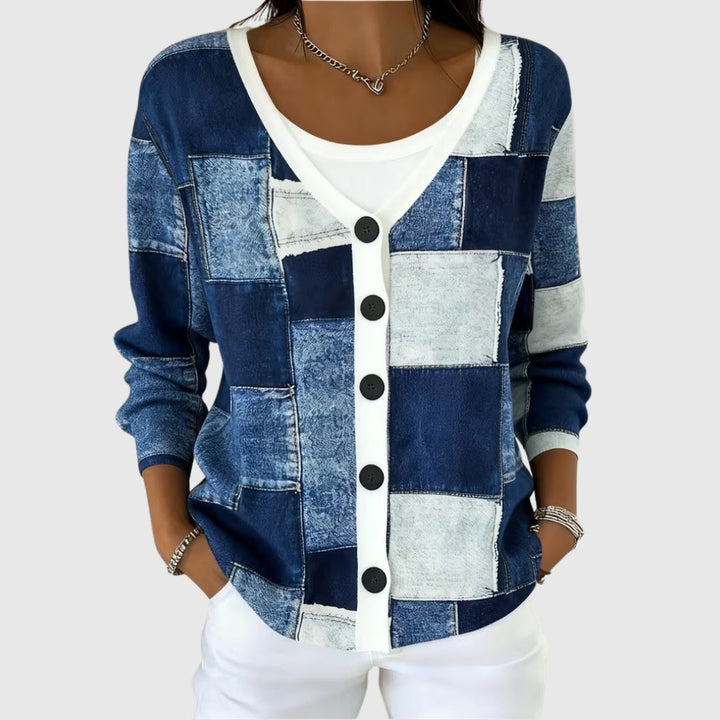 Marion | Gilet Maille Femme Col V Rayé Boutons