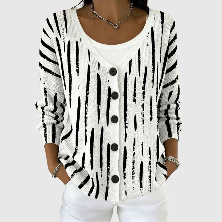 Marion | Gilet Maille Femme Col V Rayé Boutons