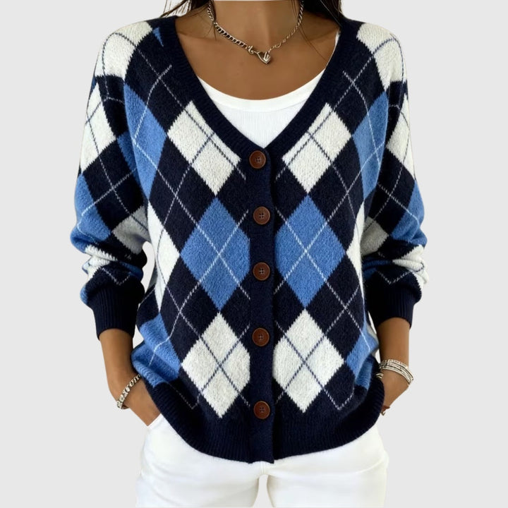 Marion | Gilet Maille Femme Col V Rayé Boutons