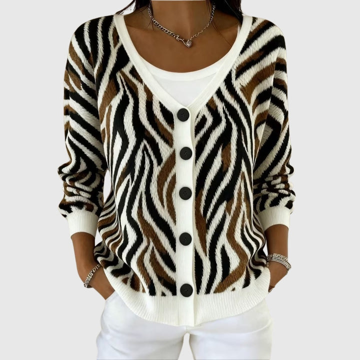 Marion | Gilet Maille Femme Col V Rayé Boutons