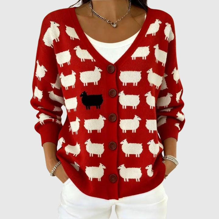 Marion | Gilet Maille Femme Col V Rayé Boutons