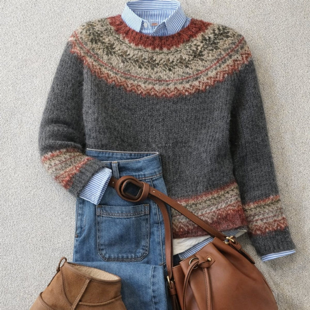 Marion | Pull en Laine Jacquard Fair Isle Femme Col Rond