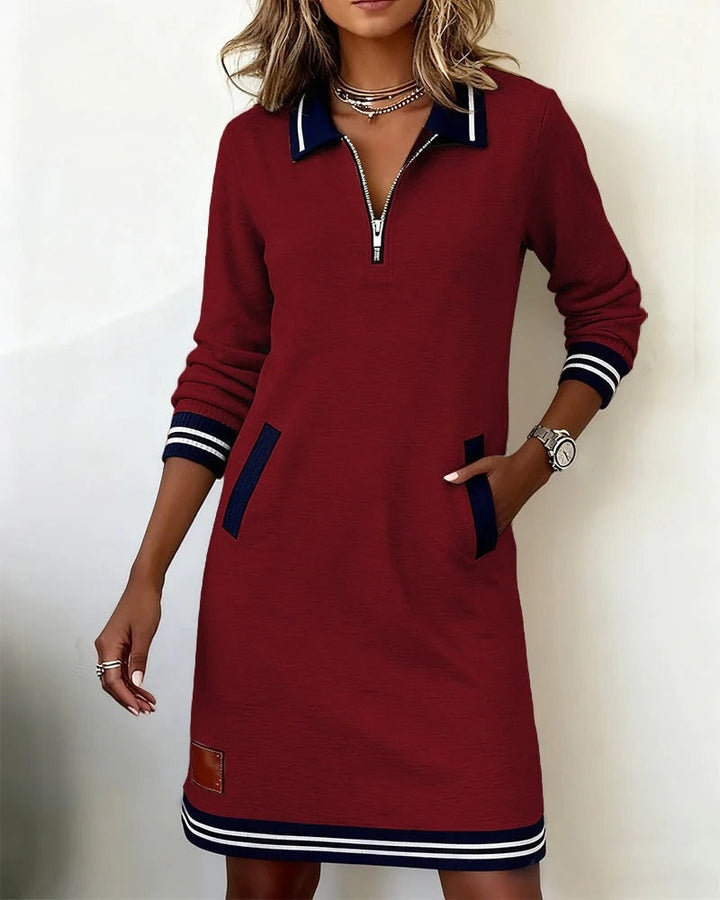 Marion | Robe Sweat Femme Hiver Col Zippé Poches Latérales