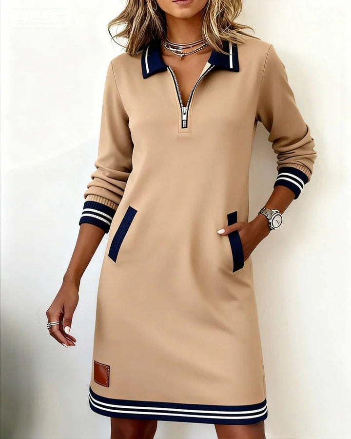 Marion | Robe Sweat Femme Hiver Col Zippé Poches Latérales