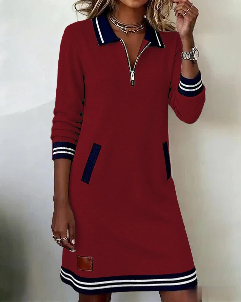 Marion | Robe Sweat Femme Hiver Col Zippé Poches Latérales