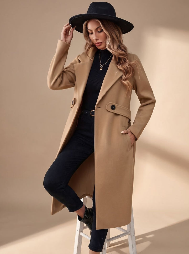 Mathilde | Manteau Cachemire Long Femme Col à Revers Ceinture