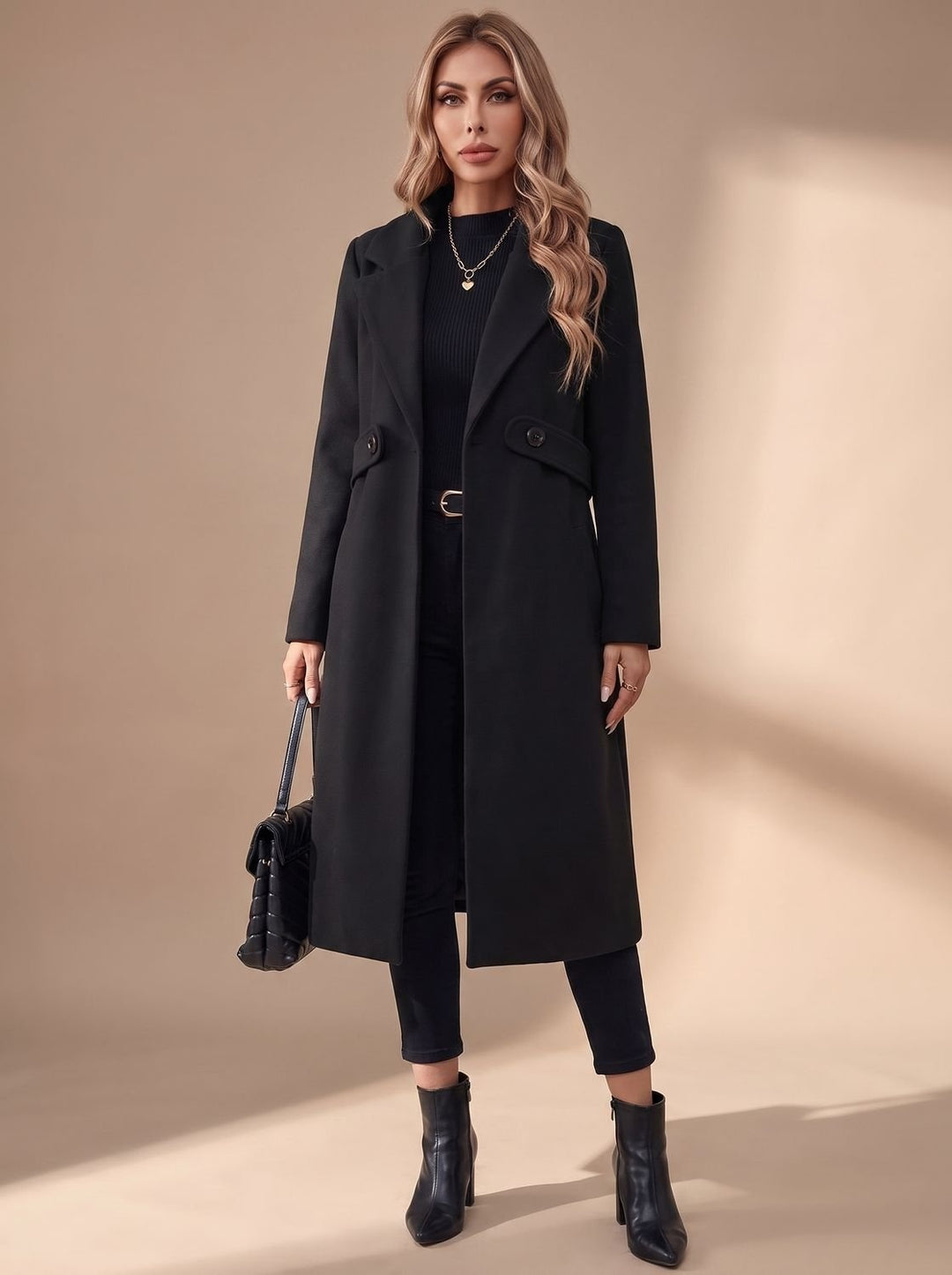 Mathilde | Manteau Cachemire Long Femme Col à Revers Ceinture