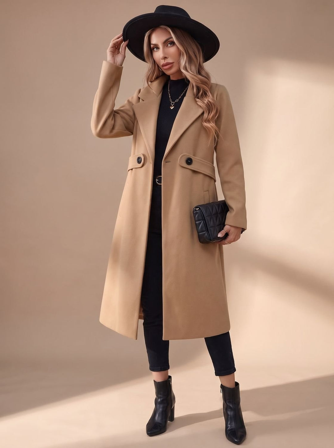 Mathilde | Manteau Cachemire Long Femme Col à Revers Ceinture