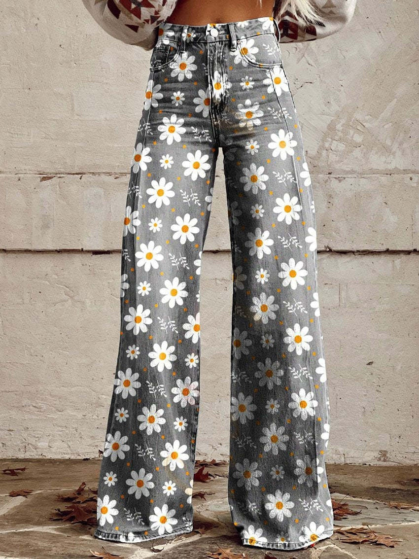 Mathilde | Pantalon Large Femme Taille Haute Imprimé Floral