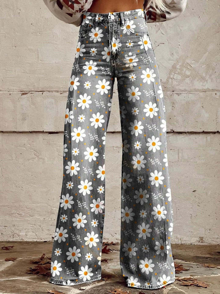 Mathilde | Pantalon Large Femme Taille Haute Imprimé Floral