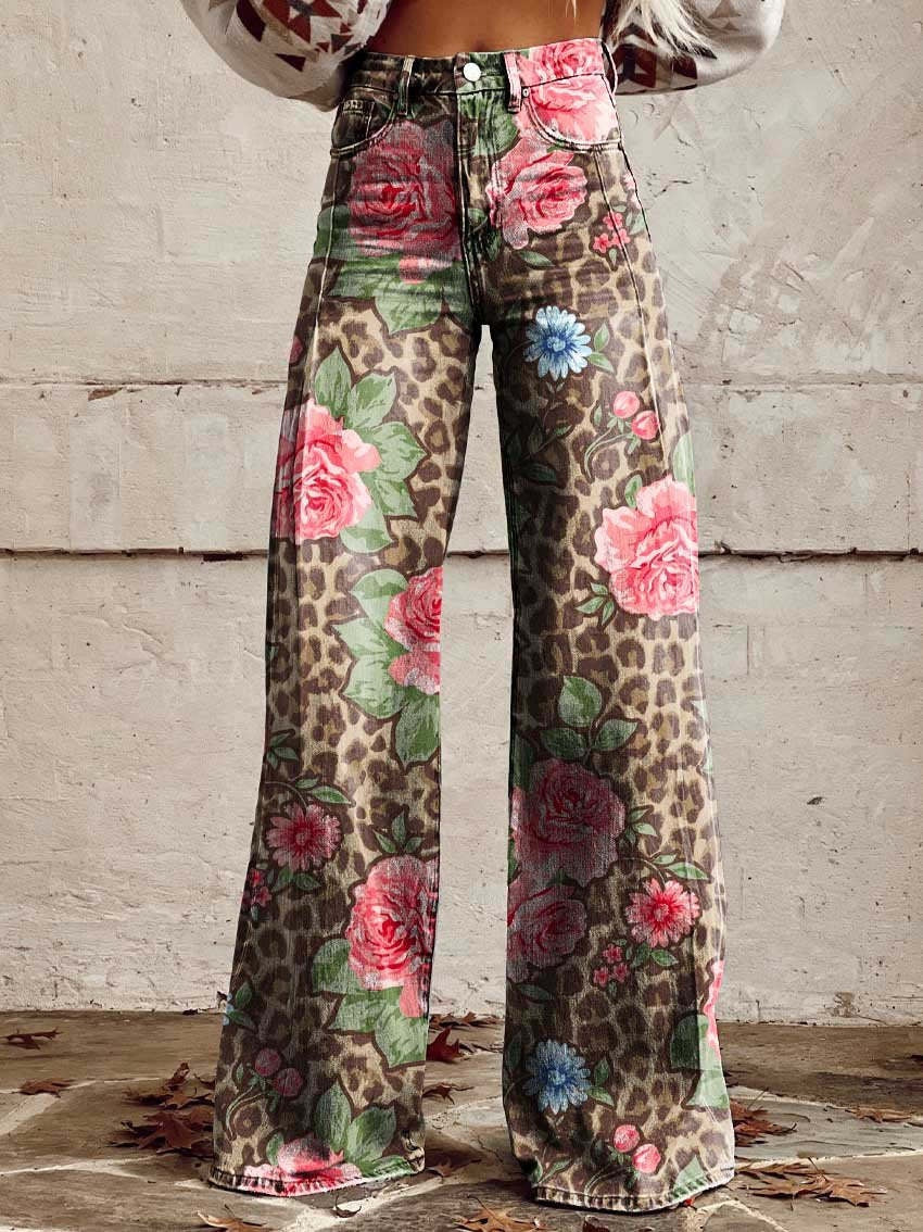 Mathilde | Pantalon Large Femme Taille Haute Imprimé Floral