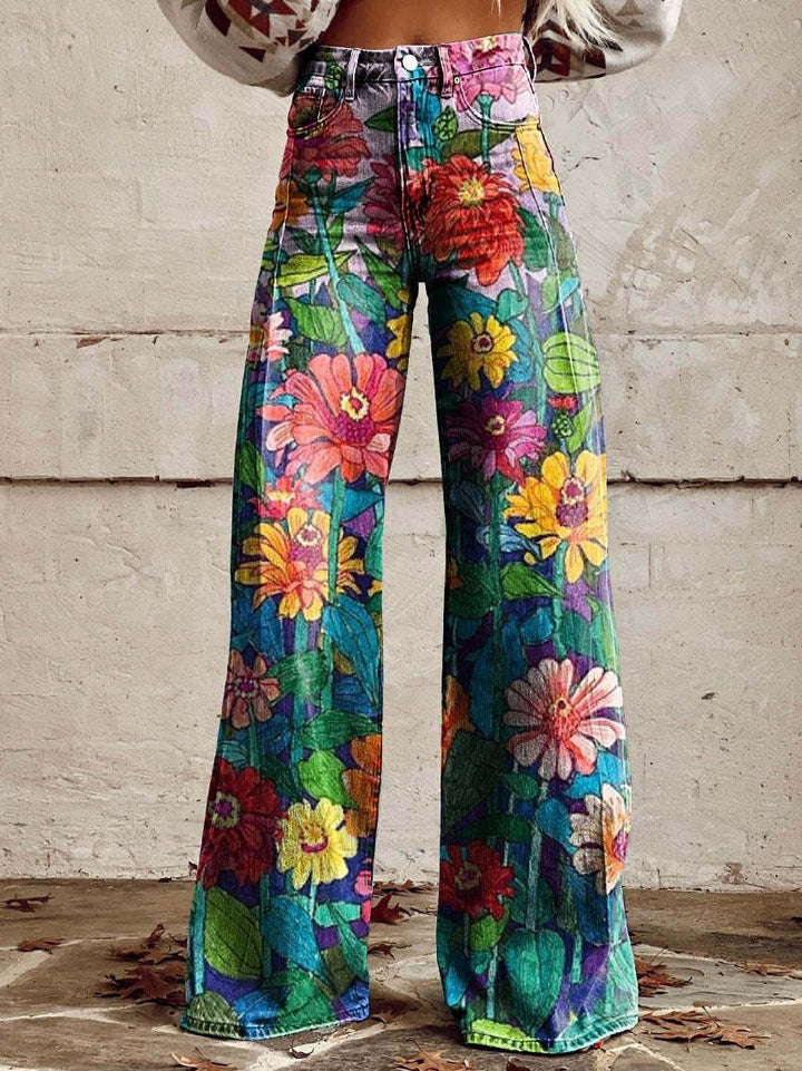 Mathilde | Pantalon Large Femme Taille Haute Imprimé Floral