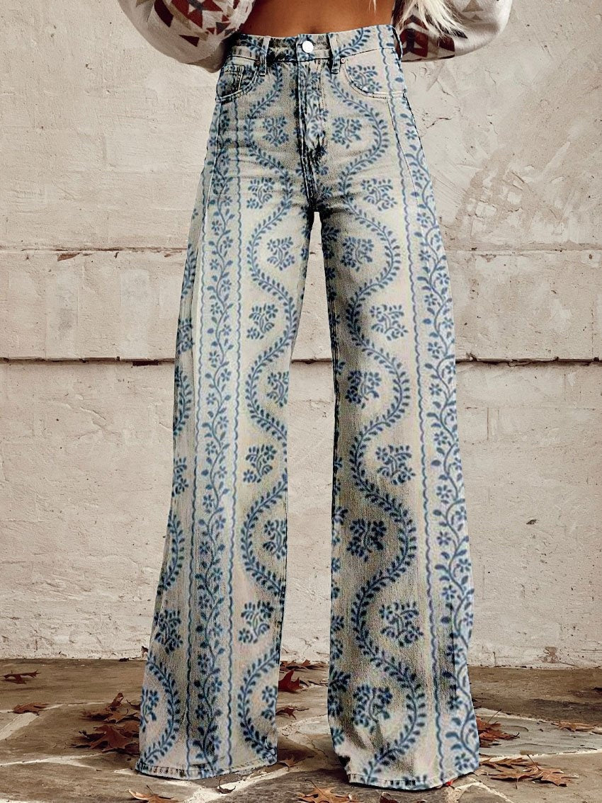 Mathilde | Pantalon Large Femme Taille Haute Imprimé Floral