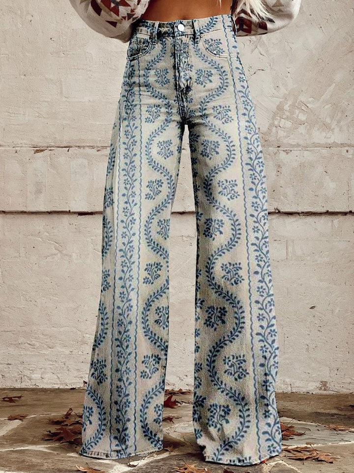 Mathilde | Pantalon Large Femme Taille Haute Imprimé Floral