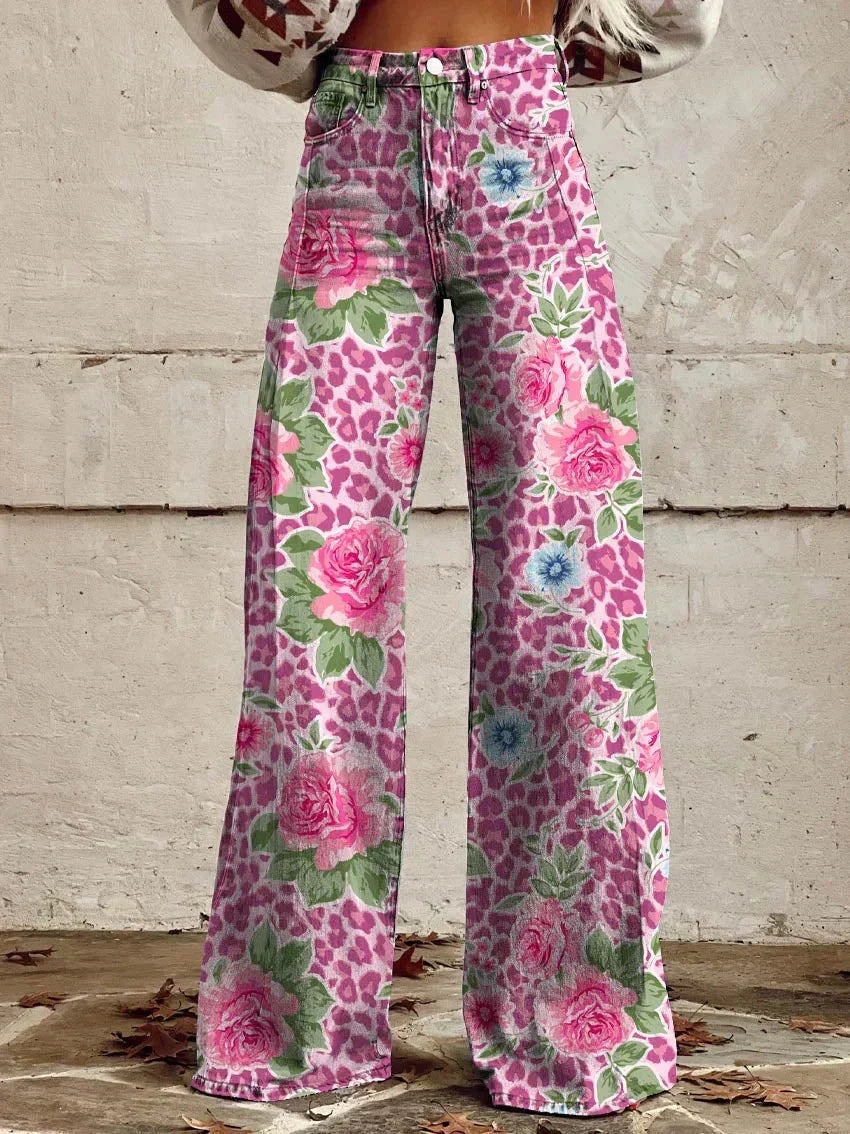 Mathilde | Pantalon Large Femme Taille Haute Imprimé Floral