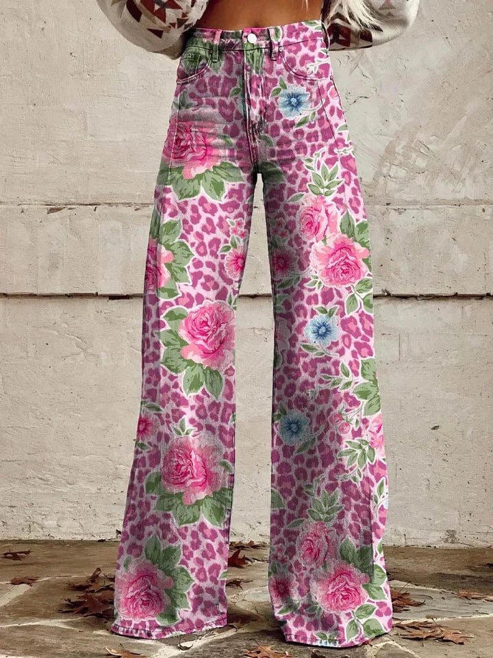 Mathilde | Pantalon Large Femme Taille Haute Imprimé Floral