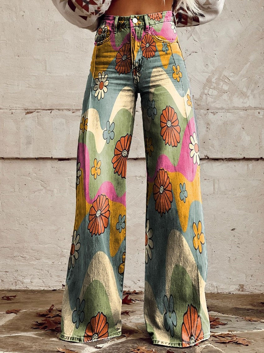 Mathilde | Pantalon Large Femme Taille Haute Imprimé Floral