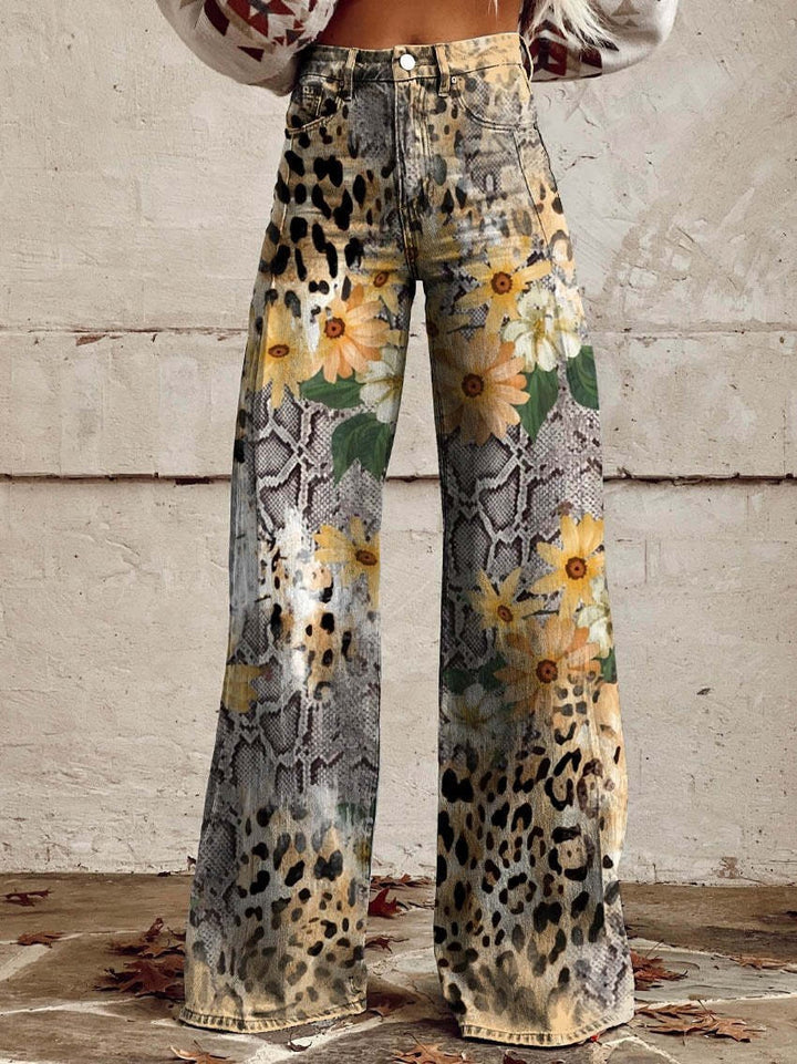 Mathilde | Pantalon Large Femme Taille Haute Imprimé Floral