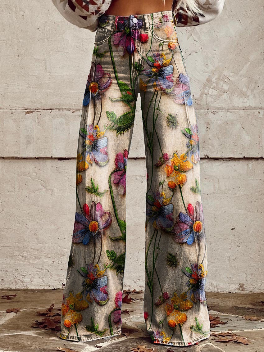 Mathilde | Pantalon Large Femme Taille Haute Imprimé Floral
