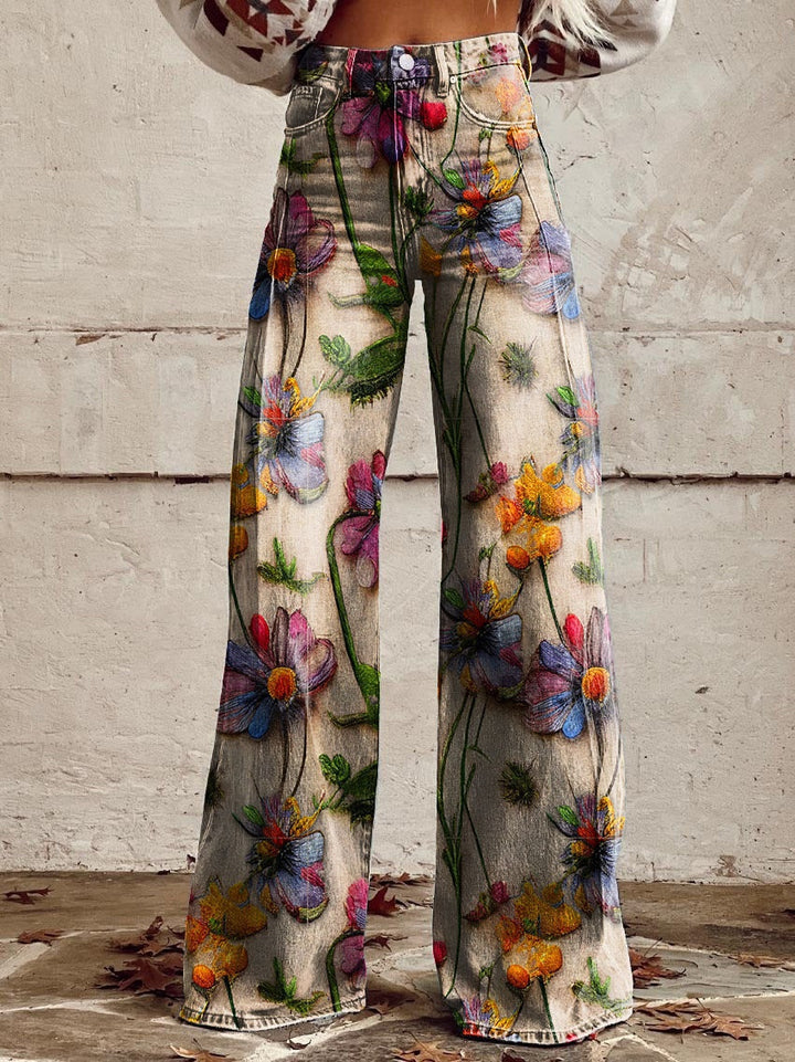 Mathilde | Pantalon Large Femme Taille Haute Imprimé Floral