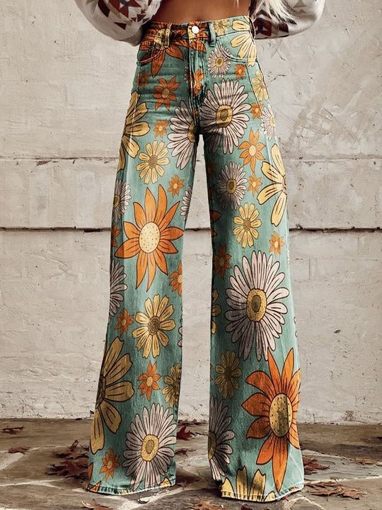 Mathilde | Pantalon Large Femme Taille Haute Imprimé Floral