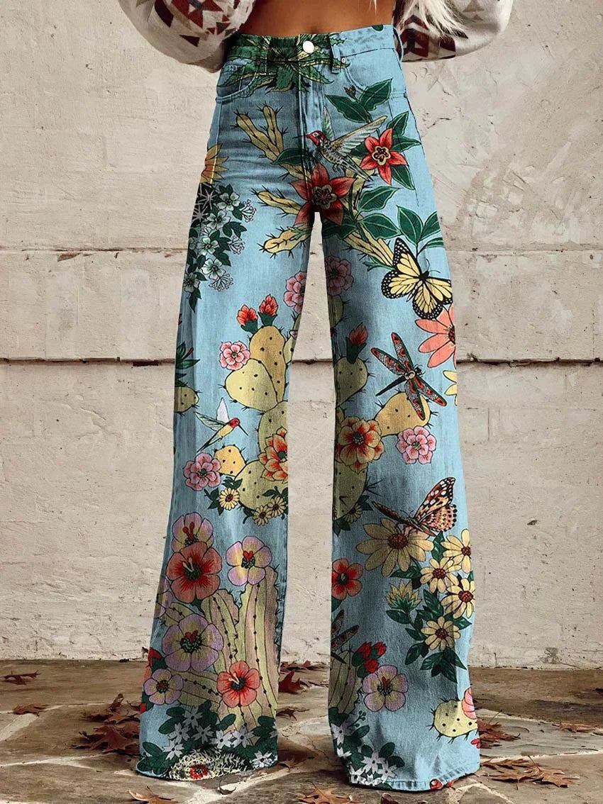 Mathilde | Pantalon Large Femme Taille Haute Imprimé Floral