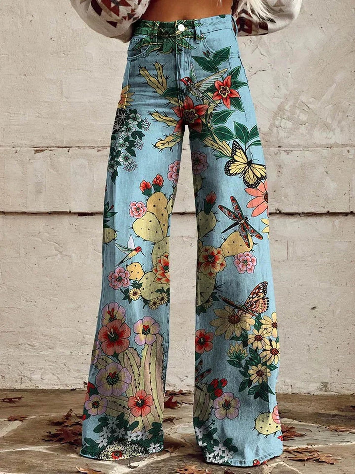 Mathilde | Pantalon Large Femme Taille Haute Imprimé Floral