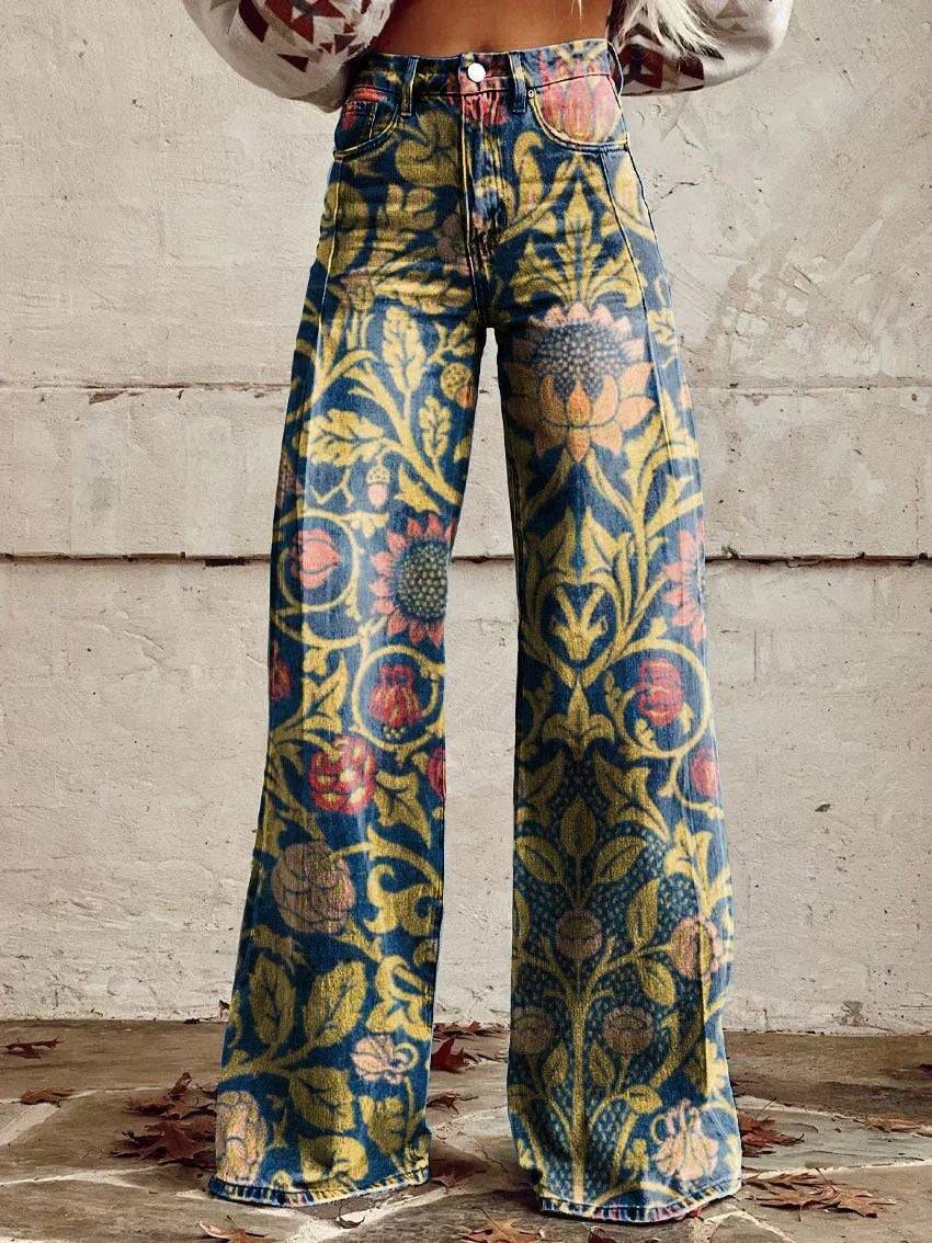 Mathilde | Pantalon Large Femme Taille Haute Imprimé Floral