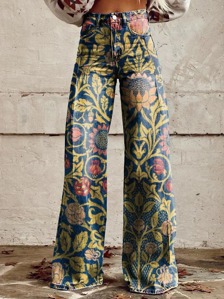 Mathilde | Pantalon Large Femme Taille Haute Imprimé Floral