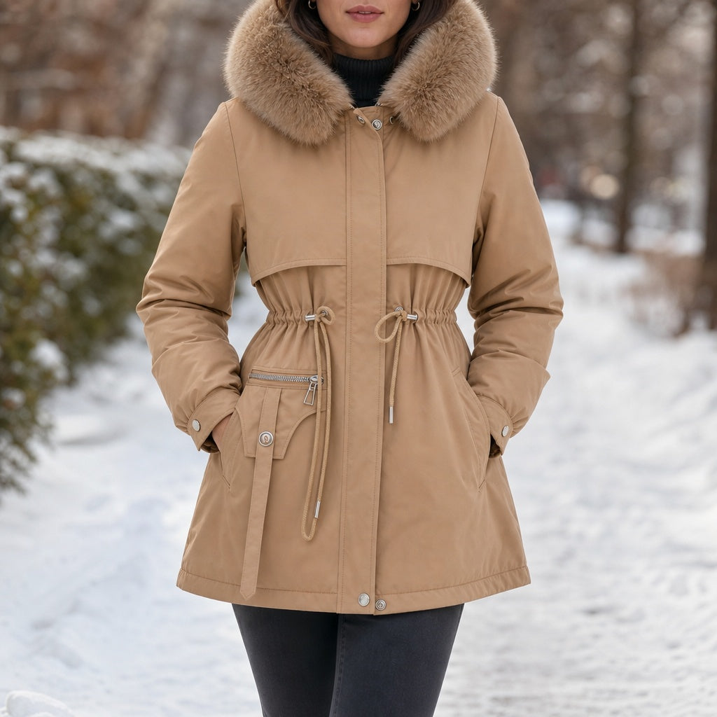 Mathilde | Parka à Capuche Fausse Fourrure Femme Ceinture Ajustable
