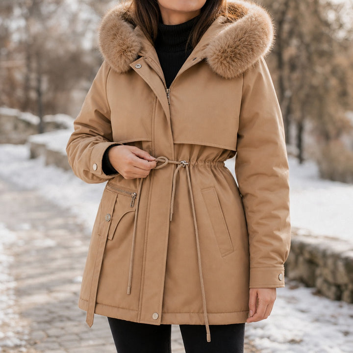 Mathilde | Parka à Capuche Fausse Fourrure Femme Ceinture Ajustable
