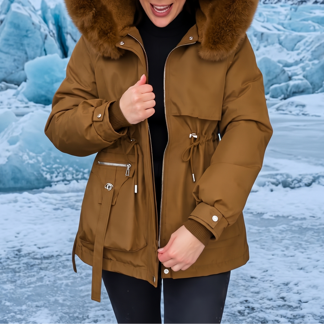 Mathilde | Parka à Capuche Fausse Fourrure Femme Ceinture Ajustable
