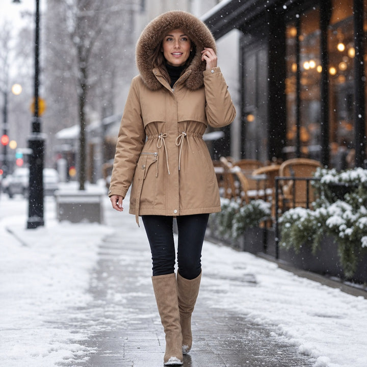 Mathilde | Parka à Capuche Fausse Fourrure Femme Ceinture Ajustable