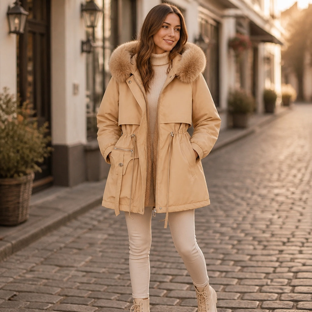 Mathilde | Parka à Capuche Fausse Fourrure Femme Ceinture Ajustable