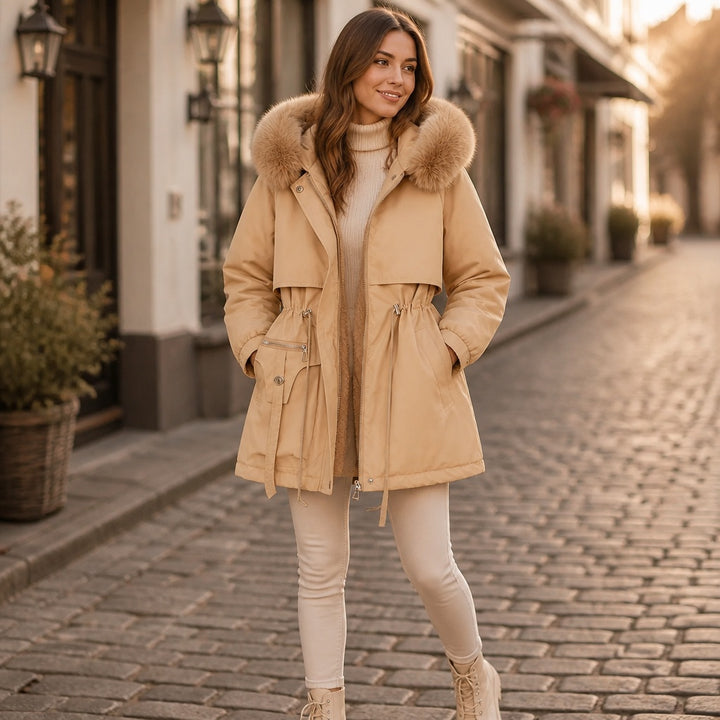 Mathilde | Parka à Capuche Fausse Fourrure Femme Ceinture Ajustable