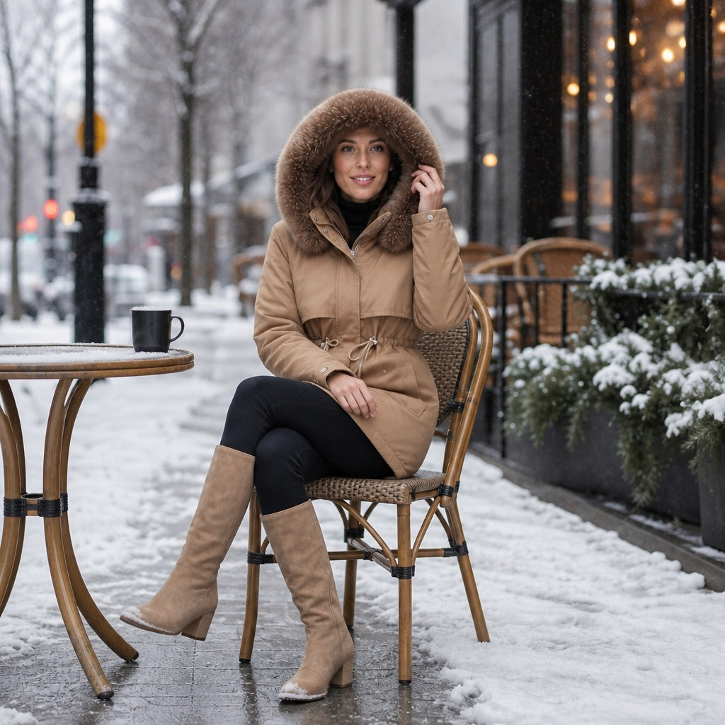 Mathilde | Parka à Capuche Fausse Fourrure Femme Ceinture Ajustable