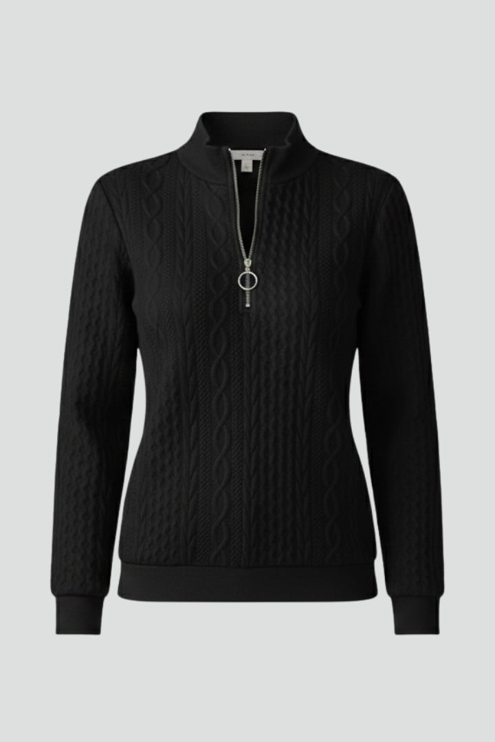 Mathilde | Pull Zippé Femme Maille Câblée Col Montant
