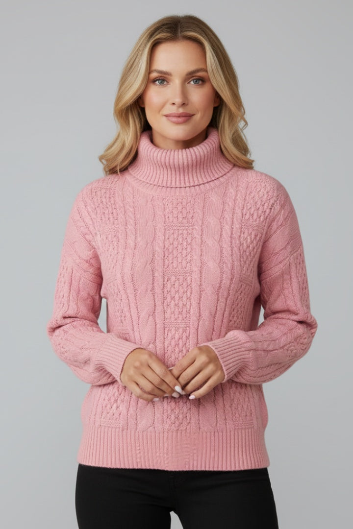 Mathilde | Pull Zippé Femme Maille Câblée Col Montant