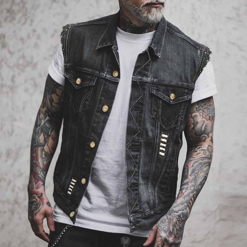 Mathis | Gilet Sans Manche Homme Denim Streetwear Boutonné