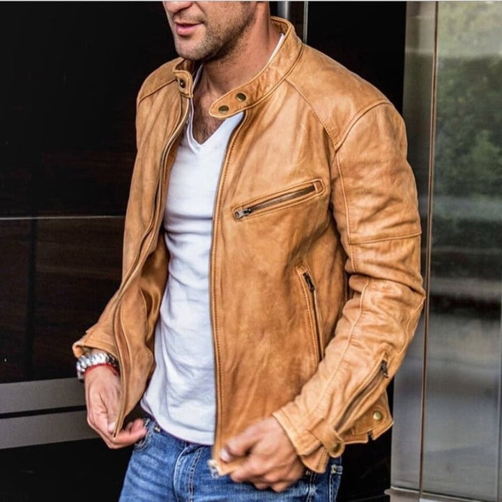 Maxime | Blouson Cuir Homme Col Mao Zippé