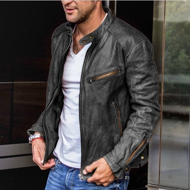 Maxime | Blouson Cuir Homme Col Mao Zippé