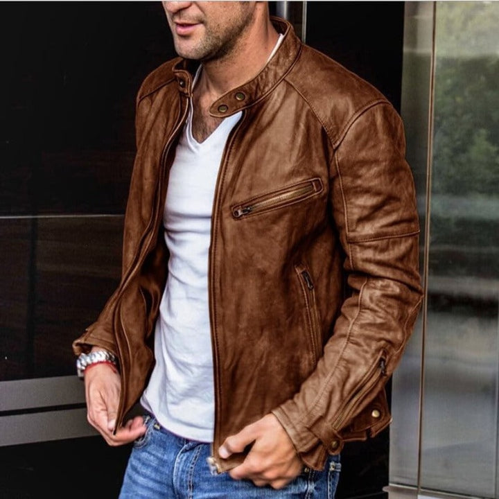 Maxime | Blouson Cuir Homme Col Mao Zippé