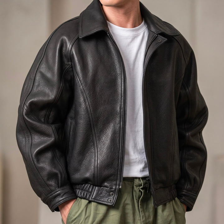 Maxime | Blouson en Cuir Homme Col Chemise Coupe Oversize