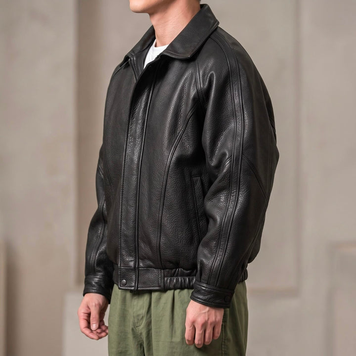 Maxime | Blouson en Cuir Homme Col Chemise Coupe Oversize