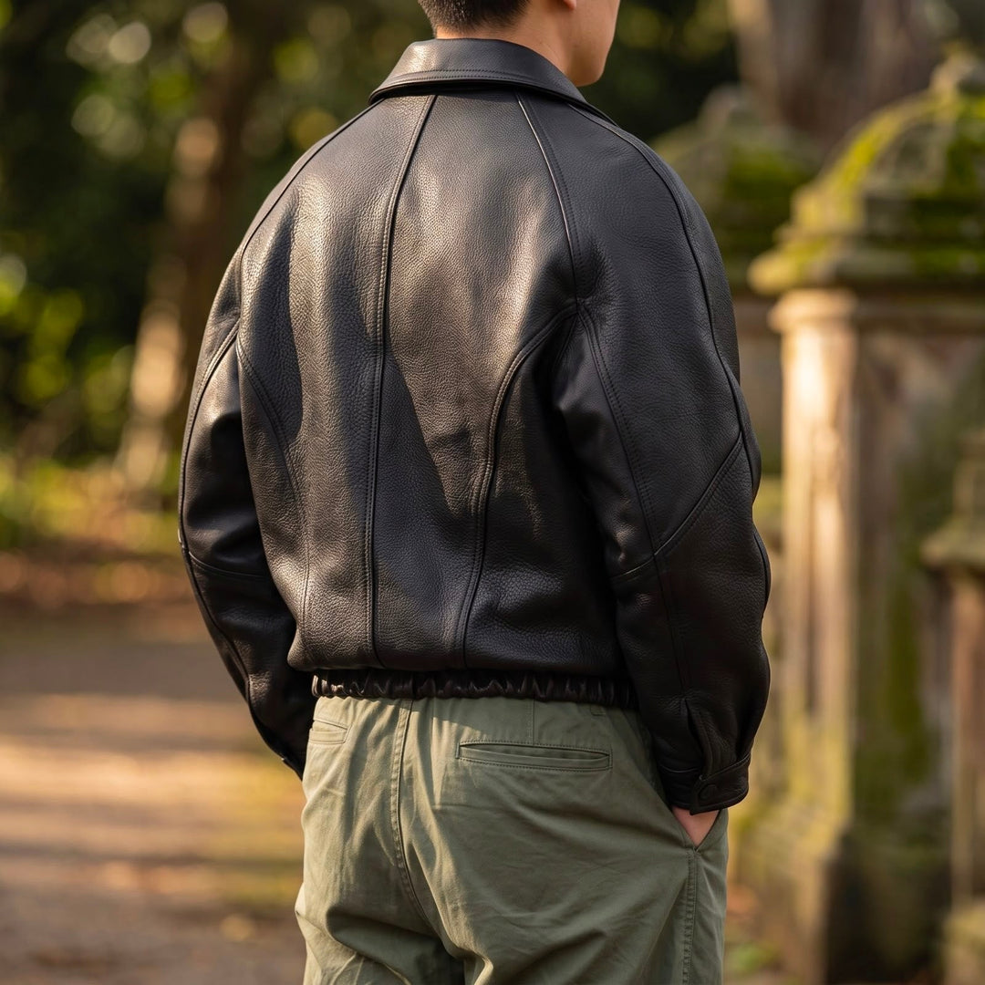 Maxime | Blouson en Cuir Homme Col Chemise Coupe Oversize