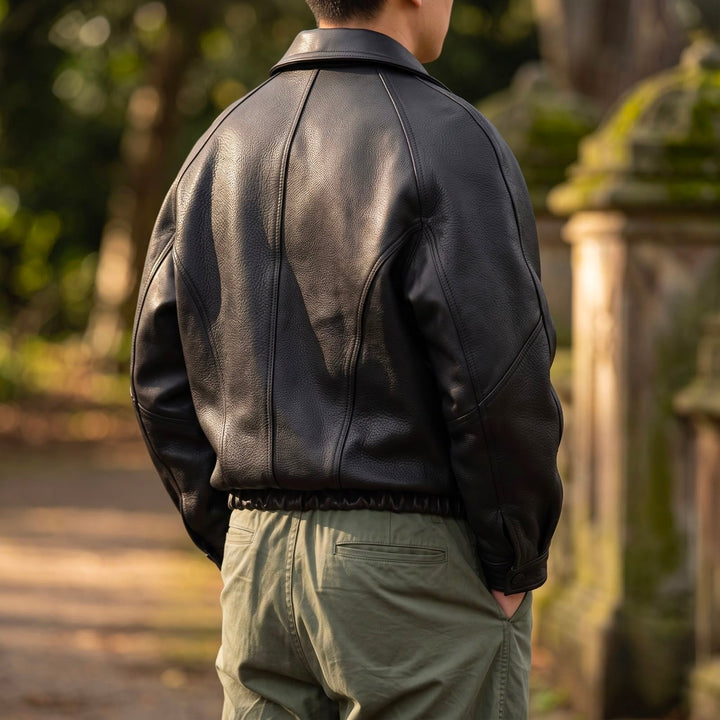 Maxime | Blouson en Cuir Homme Col Chemise Coupe Oversize