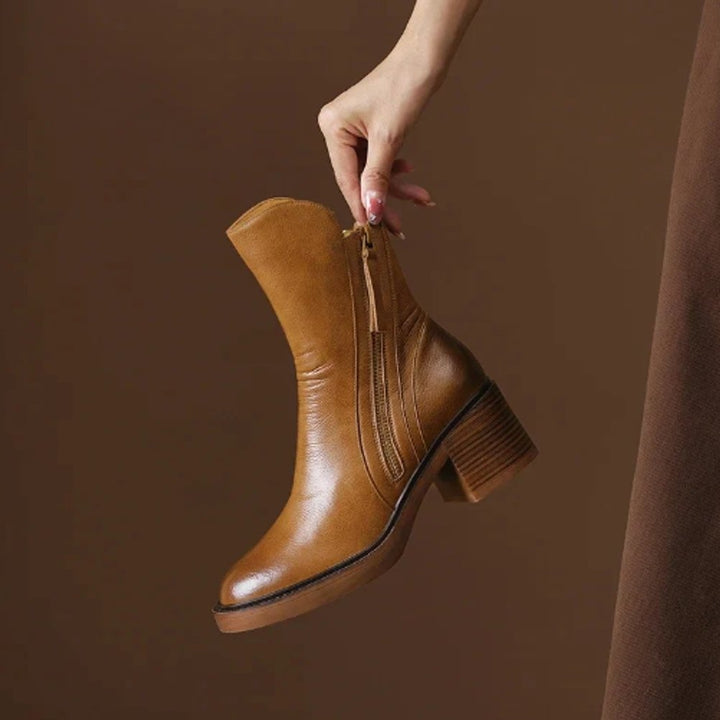 Noémie | Boots Cuir Femme Talon Bloc Bottes Hiver Fermeture Éclair