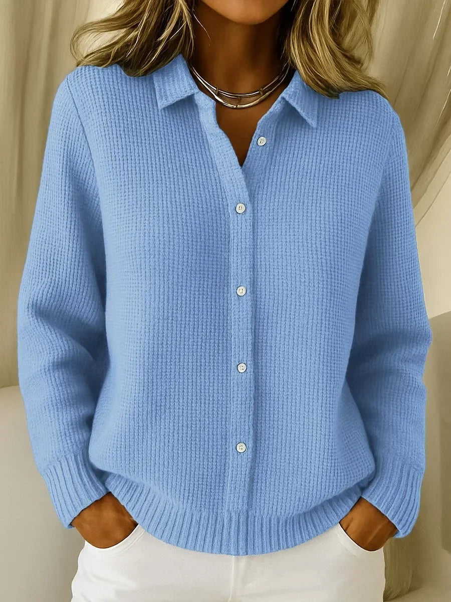 Noémie | Cardigan Femme en Maille Col Chemise Boutons