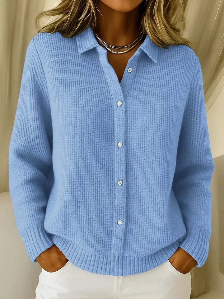 Noémie | Cardigan Femme en Maille Col Chemise Boutons