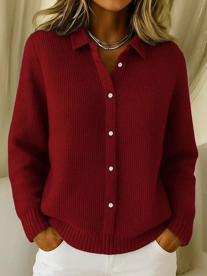 Noémie | Cardigan Femme en Maille Col Chemise Boutons